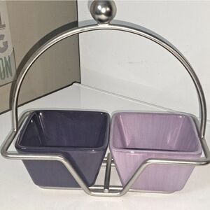Pampered Chef Simple Additions Brushed Silvertone Small Caddy with 2 Bowls
